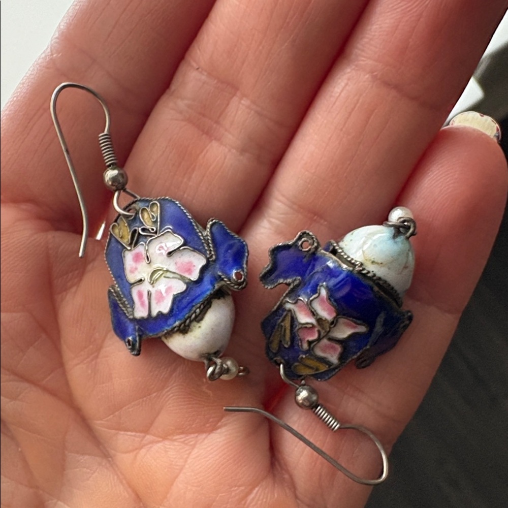 Vintage Porcelain Pink, White and purple/Blue Face Earrings - Picture 3 of 11